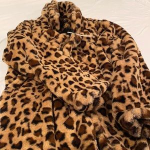 Worn once! Cheetah print faux fur coat